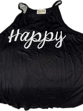 Black "Happy" Script Muscle Tee for Women